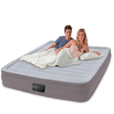 Надувная кровать двуспальная Intex Fiber-Tech 3 в1 с наматрасником подушками и встроенным электронасосом Серая 152х203х32 см (IP-172849)