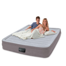 Двуспальная надувная кровать для дома Intex Fiber-Tech с подушками и встроенным электронасосом Серая 152х203х32 см (IP-172848)