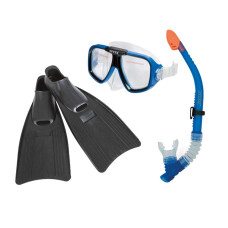 Детский набор для плавания маска с трубкой и ластами Intex размер L Синий (IP-168107)