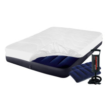 Двухместный надувной матрас с насосом Intex Classic Downy наматрасник и подушки Синий 152х203х25 см (IP-172749)