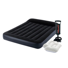Матрас надувной полуторный с насосом и подушками Intex Pillow Черный 137x191x25 см (IP-172813)