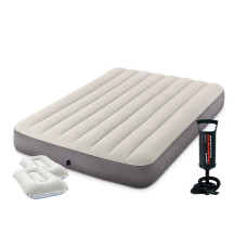 Матрас надувной полуторный с насосом и подушками Intex Deluxe Бежевый 137x191x25 см (IP-171694)