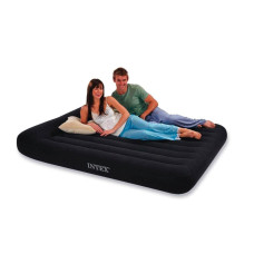 Полуторный надувной матрас для кемпинга Intex Pillow с электронасосом ПВХ Черный 137x191x25 см (IP-166853)