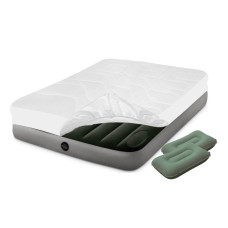 Матрас надувной полуторный для дома Intex с наматрасником-чехлом двумя подушками и ножным насосом Зеленый (IP-173380)