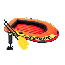 Полутораместная надувная гребная лодка Intex Explorer Pro 300 Set Plus с веслами и насосом Оранжевая 244х117 см (IP-167409)