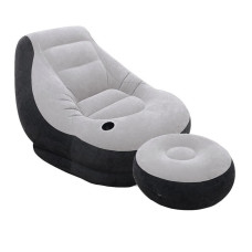 Надувное кресло для дома Intex Ultra Lounge с пуфом Серый 130х99х76 см (IP-168054)