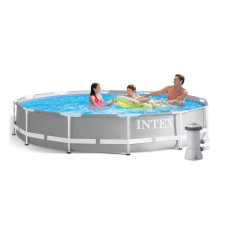 Каркасный бассейн Intex PRO 366x76 см 6503 л с насосом и тентом 2 006 л/ч круглый Серый (IP-172687)