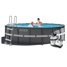 Каркасный бассейн Intex Ultra XTR Frame 19156 л 488х122 см с насосом 4500 л лестницей тентом и подстилкой Серый (IP-170398)