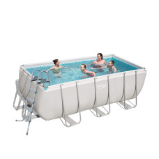 Каркасный бассейн Bestway Power Steel Rectangular 8124 л 412х201х122 см с лестницей Серый (IP-168673)