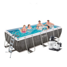 Каркасный бассейн Набор Bestway 8124 л 412х201х122 см с насосом 6000 л/ч лестницей дозатором тентом и подстилкой Серый (IP-171191)