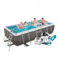 Каркасный бассейн Набор Bestway 8124 л 412х201х122 см с насосом 6000 л/ч Хлоргенератор 5г/час лестницей тентом подстилкой Серый (IP-171191)