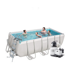 Каркасный бассейн Bestway 8124 л 412х201х122 см с насосом 6000 л/ч лестницей дозатором тентом подстилкой Серый (IP-168470)