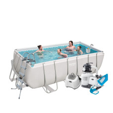 Каркасный бассейн Bestway 8124 л 412х201х122 см с насосом 6000 л/ч лестницей тентом подстилкой Серый (IP-171071)