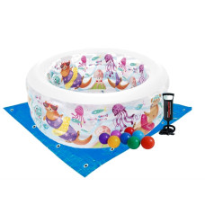 Детский надувной бассейн Intex Аквариум 360 л 152х56 см винил с шариками подстилкой и насосом Разноцветный (IP-172940)