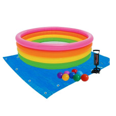 Детский надувной бассейн Intex Радуга» 770 л 168х46 см винил с шариками подстилкой и насосом Разноцветный (IP-172943)