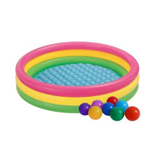 Детский надувной бассейн Intex Радужный 131 л 114х25 см винил с шариками Разноцветный (IP-169467)