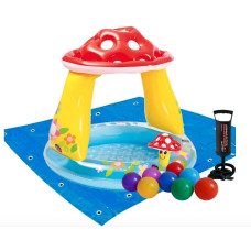 Детский надувной бассейн Intex Грибочек 45 л 102х89 см винил с шариками подстилкой и насосом Разноцветный (IP-172985)