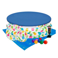 Детский надувной бассейн Intex Ананас 132х28 см 248 л с мячом и кругом с шариками тентом подстилкой и насосом Разноцветный (IP-173471)