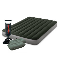 Матрас надувной Intex 152x203x25 см двухместный ПВХ с двумя подушками и насосом Зеленый (IP-171847)