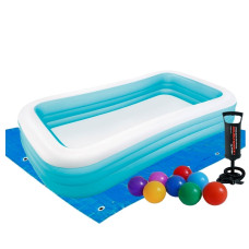 Детский надувной бассейн Intex 1020 л 305х183х56 см с шариками подстилкой и насосом Голубой (IP-173326)