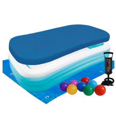 Детский надувной бассейн Intex 1020 л 305х183х56 см с шариками подстилкой тентом и насосом Голубой (IP-173327)