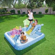 Бассейн надувной для детей Bestway Аквариум 308 л 239х206х86 см с горкой с игрушками шариками подстилкой и насосом Разноцветный (IP-173432)