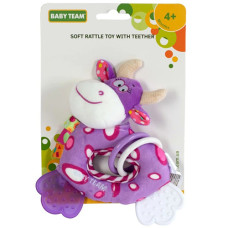 Мягкая игрушка погремушка Baby Team 8515 Коровка с прорезывателем (8515_фіолетова_корівка-RT)