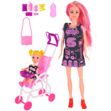 Кукла с ребенком и коляской Bambi 120-3 V с аксессуарами, 28 см, Фиолетовый (120-3 Violet-RT)