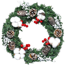 Новогодний венок на дверь Bambi 84164 с шишками и хлопком, диаметр 35 см (84164-RT)