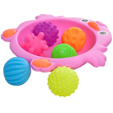 Набор игрушек-пищалок для купания Bambi 916-48 P, Птичка и 6 мячиков, Розовый (916-48 Pink-RT)