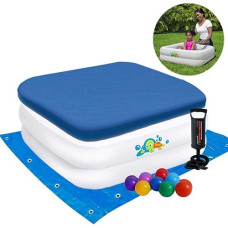 Надувной бассейн для детей от 1 года Bestway белый, с шариками тентом, подстилкой и насосом (IP-175107)