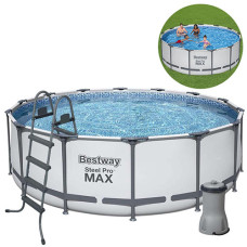 Каркасный бассейн с лестницей Bestway круглый, с насосом и тентом, 427х122 см (IP-174501)
