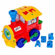 Сортер паровоз Colorplast 1-015 с часами, буквами и цифрами, 24 см (1-015 Red-RT)