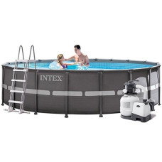 Каркасный бассейн с лестницей Intex 549x132 см, песочный фильтр, тент, подстилка (IP-170399)