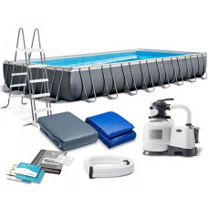 Большой каркасный бассейн Intex с лестницей, песочный фильтр, тент, подстилка (IP-175187)