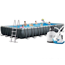 Большой каркасный бассейн Intex с лестницей, фильтр, тент, подстилка, набор для уборки (IP-175186)