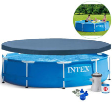 Каркасный бассейн с фильтром Intex, Metal Frame 305х76 см, 4485 л, тент (28202-3 New-INT)