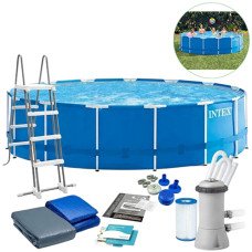 Каркасный бассейн с фильтром Intex Metal Frame 457х122 см, с лестницей и тентом (28242-INT)