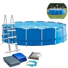 Каркасный бассейн с лестницей Intex Metal Frame 457х122 см, тент и подстилка (28242-1 New-INT)