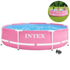 Розовый каркасный бассейн Intex круглый, 244x76 см, каркас, чаша, заглушки (IP-174674)