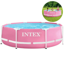 Розовый каркасный бассейн Intex круглый, Metal Frame  244х76 см, 2843 л (28290-INT)
