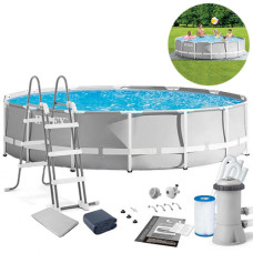 Круглый каркасный бассейн Intex, с лестницей, насос, тент, подстилка, 457х107 см (IP-175212)