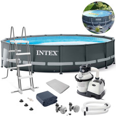 Круглый каркасный бассейн Intex, с лестницей, песочный насос, тент, подстилка, 488x122 см (IP-175202)