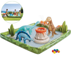 Детский надувной бассейн с фонтаном и игрушками Intex, Динозавры 201х36 см, 410 л (56132-INT)