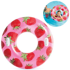 Надувной круг с ручками Intex, Клубника, 107 см, Прозрачно-розовый (56261-strawberry-INT)