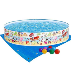 Детский каркасный бассейн Intex 152 х 25 см, с шариками и подстилкой, Пляж на мелководье (IP-172997)