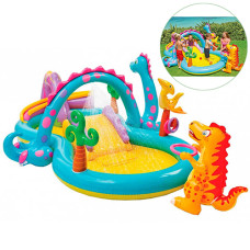 Детский надувной бассейн с горкой и фонтаном Intex, Планета Динозавров 333х229 см (957135-INT)
