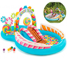 Детский надувной бассейн с горкой и фонтаном Intex 57149, Карамель 295-191 см, 374 л (57149-INT)