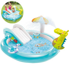 Детский надувной бассейн с горкой и фонтаном Intex, Аллигатор 201х170 см, 160 л (57165-INT)