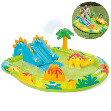 Детский надувной бассейн с горкой и фонтаном Intex, Динозавры 191х152 см, 143 л (57166-INT)